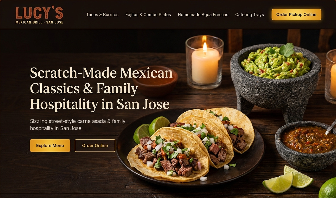 Proposed Lucy's Mexican Grill homepage on desktop